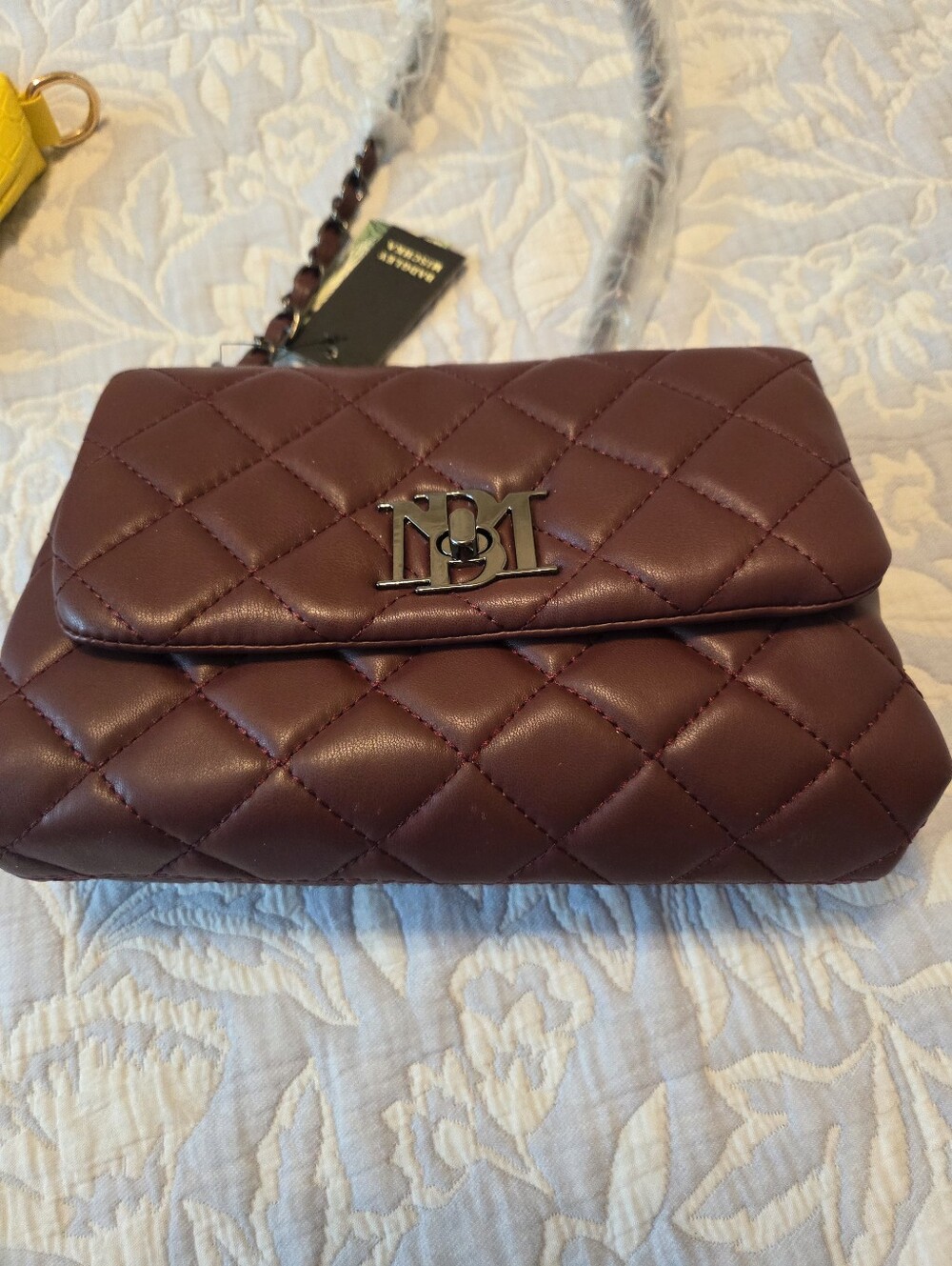NWT  Badgley Mischka Quilted Wine  Crossbody Bag with Chain Strap